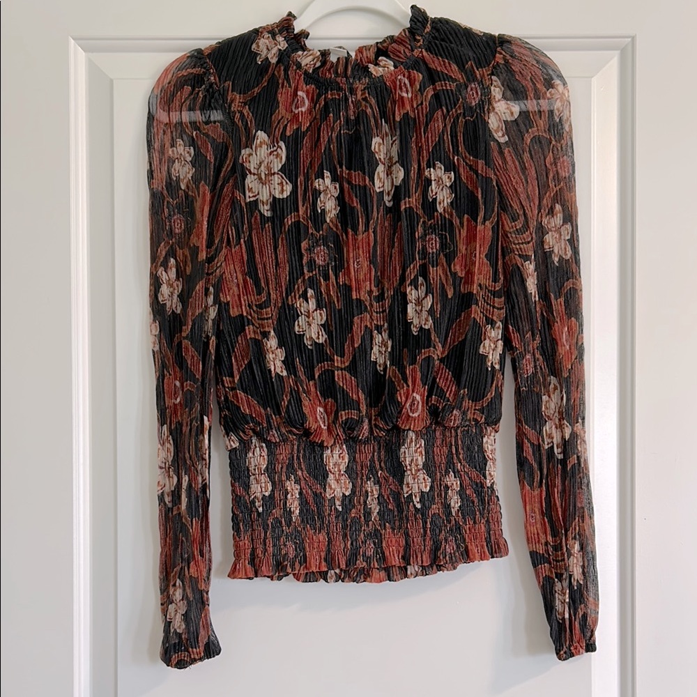 Joie Orange and Black Smocked Waist Blouse